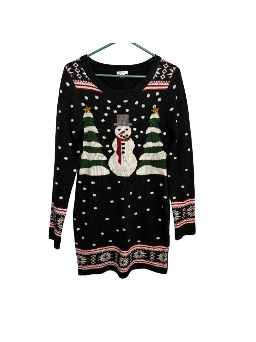 Xhilaration Womens Snowman & Tree Knit Sweater M/M Long Sleeve Christmas